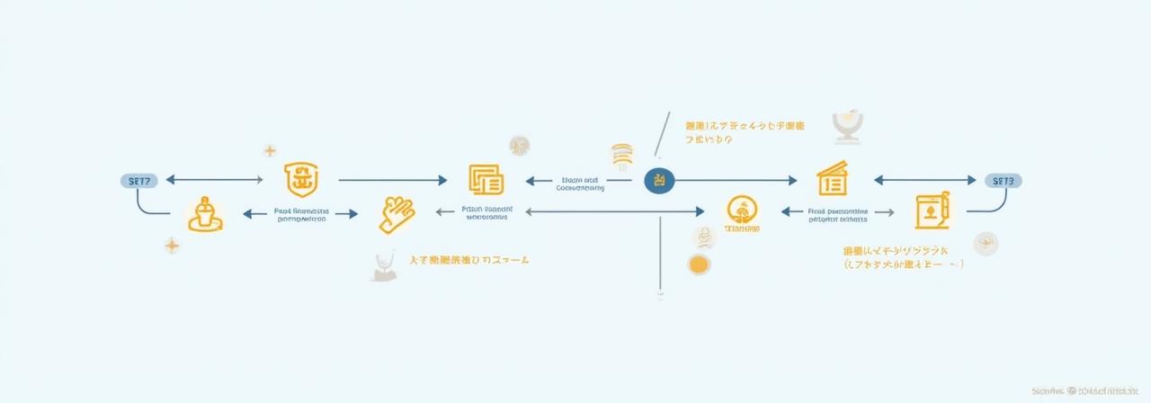 矢印で繋がれた5つのステップからなるプロセスフロー図